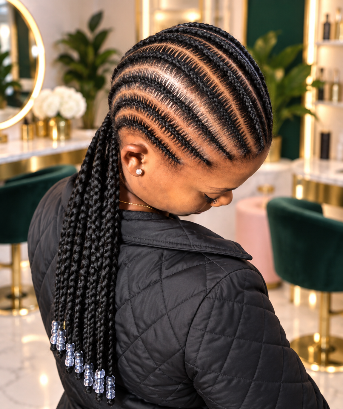 Needle Cornrows hairstyle example from the Lebo Braids price guide